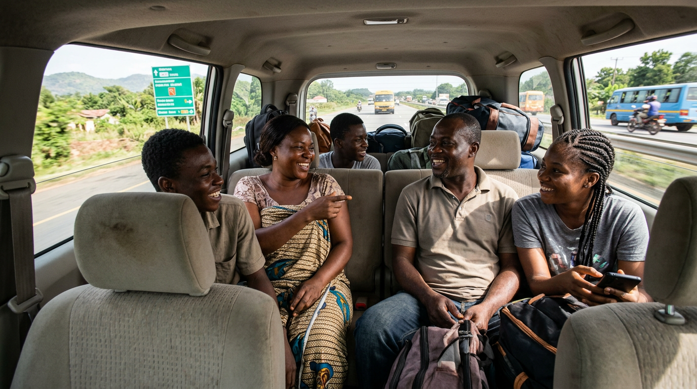 Passagers partageant un trajet interurbain au Bénin