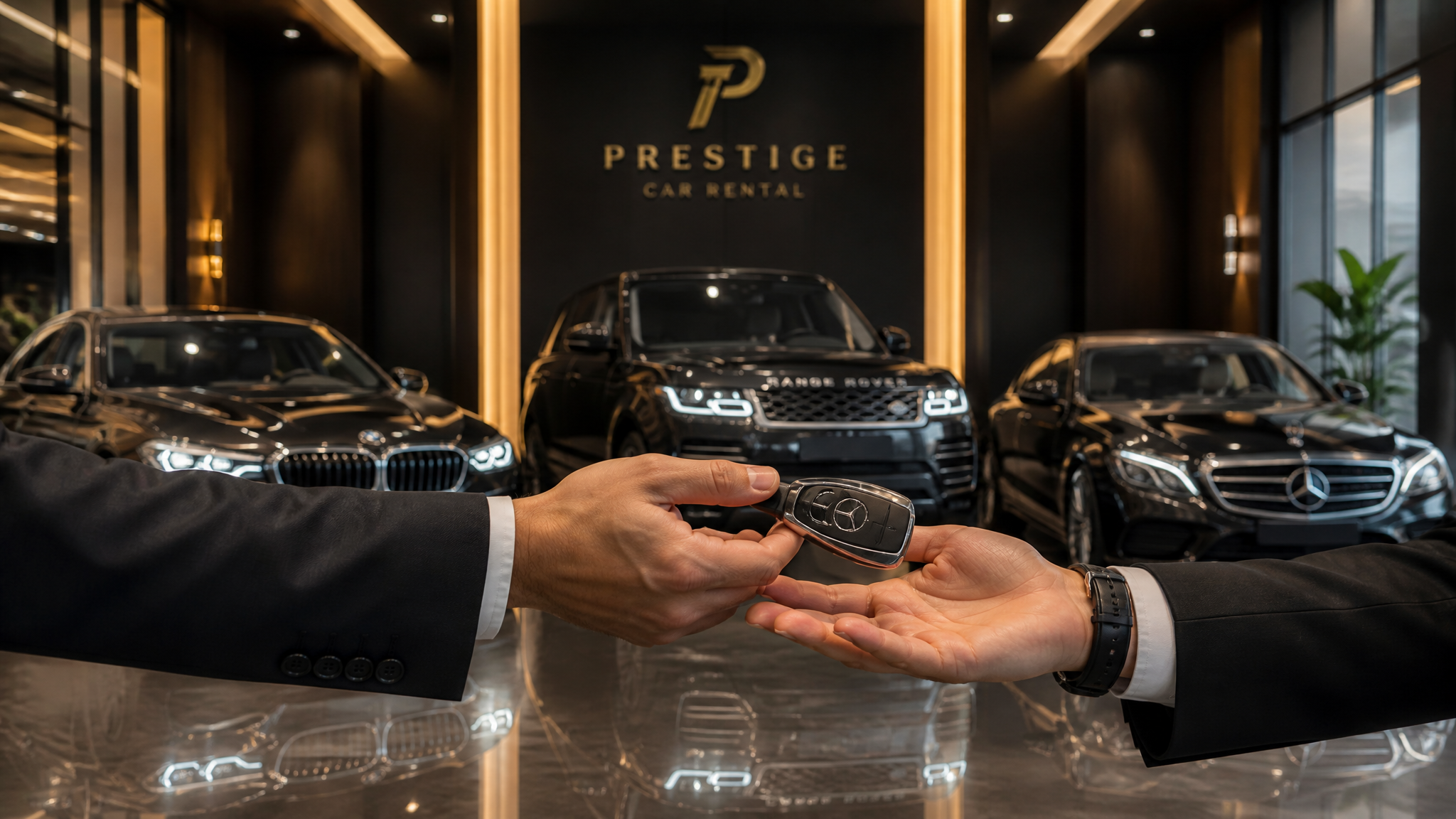 Showroom élégant avec véhicules premium et remise de clés