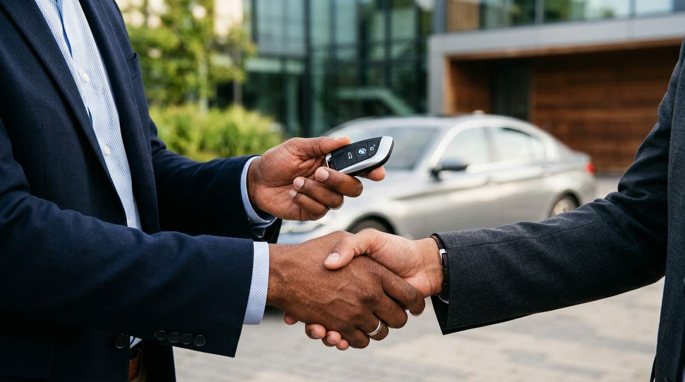 Propriétaire de véhicule remettant les clés via l'application E-Drive
